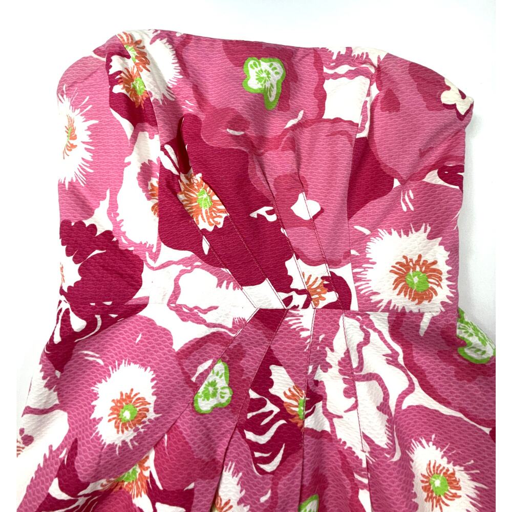 Lilly Pulitzer hotty pink cherry bloom begonias strapless pleated dress Sz 4 - Picture 7 of 16